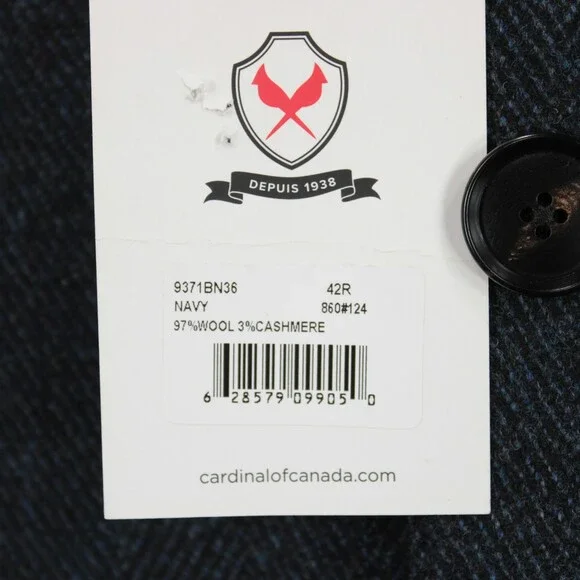 Cardinal of Canada NWT Top Coat Size 42R US Blue & Black Herringbone Wool/Cash